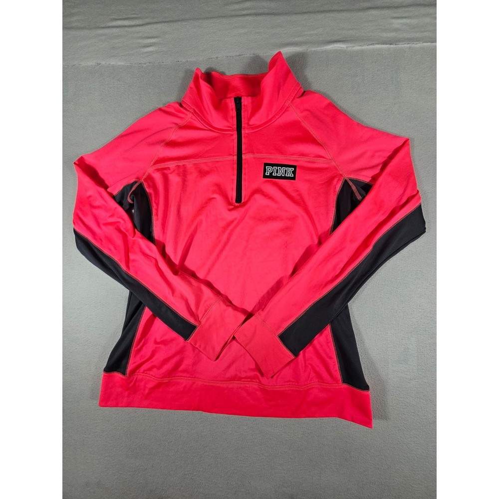 Pink Victoria's Secret Ultimate Quarter Zip Pullover Neon Pink Black Large